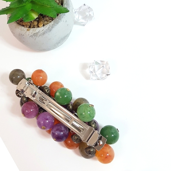 LOT OF X2 Hair Clips💝Multicolor Glass Beaded Hair Clip| Silver Barrettes - Picture 5 of 13